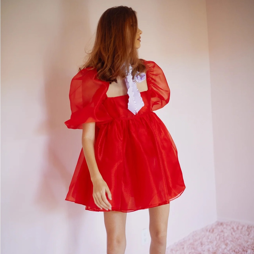 SELKIE hongbao red puff dress medium